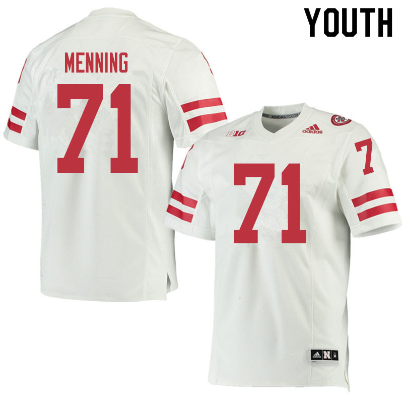 Youth #71 Keegan Menning Nebraska Cornhuskers College Football Jerseys Sale-White - Click Image to Close